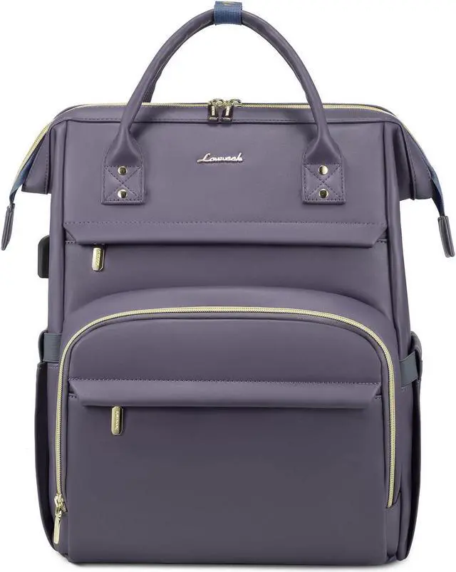 Main image of LOVEVOOK Leather Laptop Backpack for Women 15.6 inch,Travel Backpack Purse Nurse Teacher Backpack Computer Laptop Bag,Professional College Business Work Bag Carry On Backpack with USB Port,Grey Purple