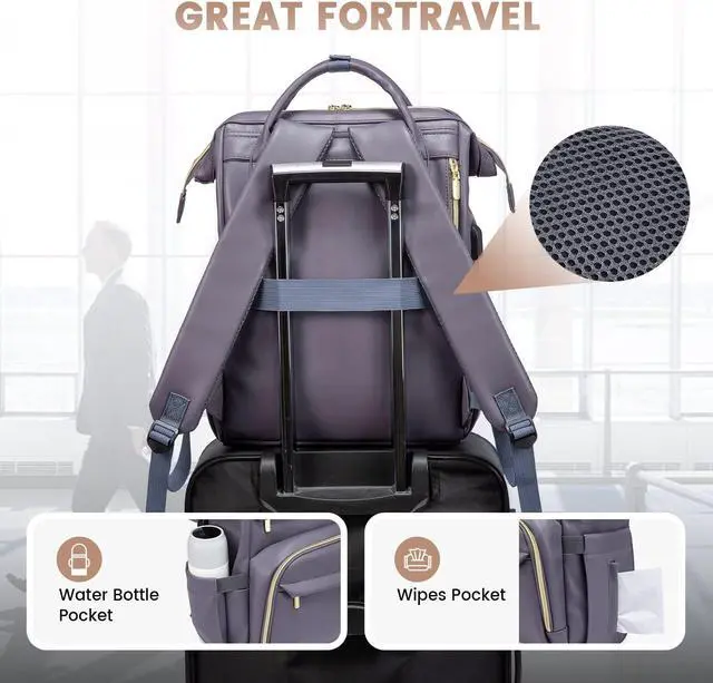 Alt view image 5 of 5 - LOVEVOOK Leather Laptop Backpack for Women 15.6 inch,Travel Backpack Purse Nurse Teacher Backpack Computer Laptop Bag,Professional College Business Work Bag Carry On Backpack with USB Port,Grey Purple