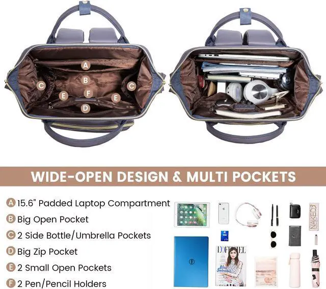 Alt view image 2 of 5 - LOVEVOOK Leather Laptop Backpack for Women 15.6 inch,Travel Backpack Purse Nurse Teacher Backpack Computer Laptop Bag,Professional College Business Work Bag Carry On Backpack with USB Port,Grey Purple