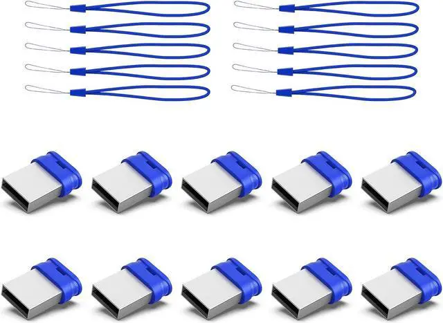 Main image of 32GB Small USB Drive K&ZZ 10 Pack 32 GB Mini Thumb Drive with Lanyard 32G Low Profile USB Flash Drive Short Flash Drives for PC Laptop (32GB, Blue)