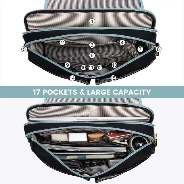 Alt view image 3 of 5 - LOVEVOOK Laptop Bag for Women, 15.6 inch Large Capacity Computer Briefcase Case, Crossbody Messenger Bag, Office Business Work Bags Purse for Travel Gifts, Mint Green-black