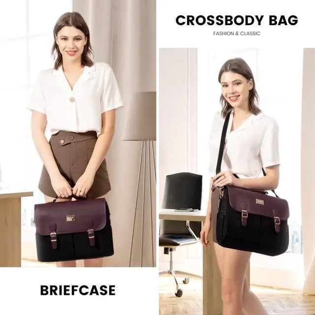 Alt view image 2 of 5 - LOVEVOOK Laptop Bag for Women, 15.6 inch Large Capacity Computer Briefcase Case, Crossbody Messenger Shoulder Bag, Office Business Work Tote Bags Purse for Travel Gifts, Deep Plum-black