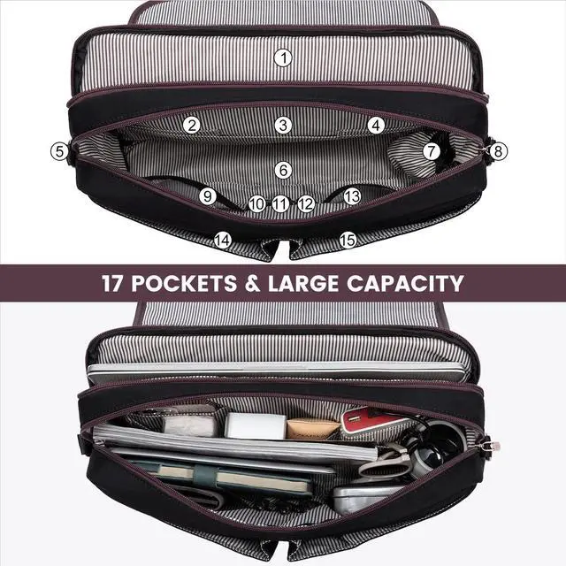 Alt view image 3 of 5 - LOVEVOOK Laptop Bag for Women, 15.6 inch Large Capacity Computer Briefcase Case, Crossbody Messenger Shoulder Bag, Office Business Work Tote Bags Purse for Travel Gifts, Deep Plum-black