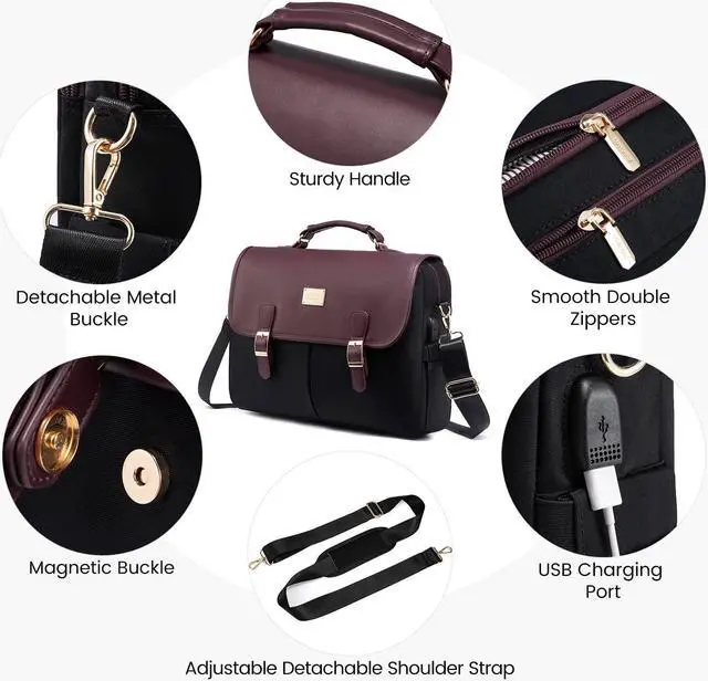 Alt view image 5 of 5 - LOVEVOOK Laptop Bag for Women, 15.6 inch Large Capacity Computer Briefcase Case, Crossbody Messenger Shoulder Bag, Office Business Work Tote Bags Purse for Travel Gifts, Deep Plum-black