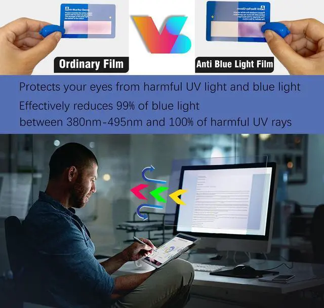 Alt view image 4 of 5 - 2 PCS 24" Anti Blue Light Screen Protector for Sceptre/LG/Dell/HP/Acer/ViewSonic/ASUS/Aoc/Samsung 24 Inch 16:9 Widescreen Desktop Monitor,Eye Protection & Anti Glare film