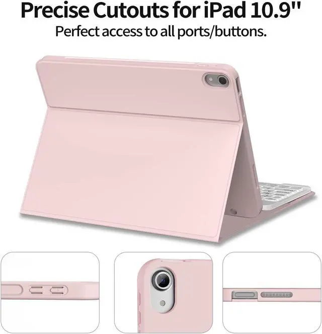 Alt view image 4 of 5 - KENKE for iPad 10th Generation Keyboard Case with Pencil Holder, Magnetically Bluetooth Wireless Detachable Folio Keyboard Cover for iPad 10th Gen 10.9 Inch 2022 Model A2757/A2777/A2696 Pink
