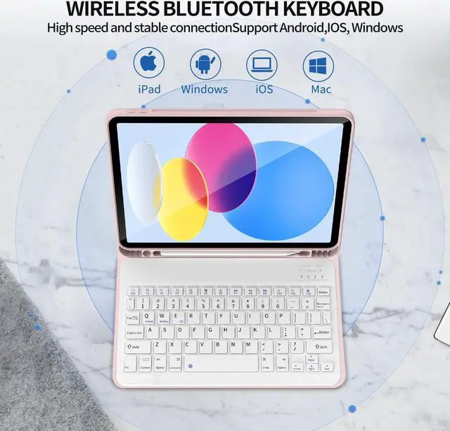Alt view image 2 of 5 - KENKE for iPad 10th Generation Keyboard Case with Pencil Holder, Magnetically Bluetooth Wireless Detachable Folio Keyboard Cover for iPad 10th Gen 10.9 Inch 2022 Model A2757/A2777/A2696 Pink