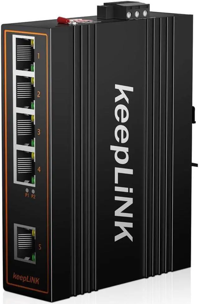 Main image of keepLiNK 5 Port Industrial Gigabit Switch Unmanaged, Ethernet Din-Rail Switch, IP40 Operating Temperature Range of -30°  75°C (-22°  167°F)
