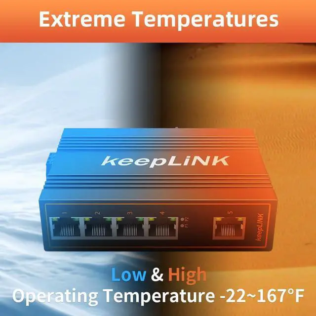 Alt view image 4 of 5 - keepLiNK 5 Port Industrial Gigabit Switch Unmanaged, Ethernet Din-Rail Switch, IP40 Operating Temperature Range of -30°  75°C (-22°  167°F)