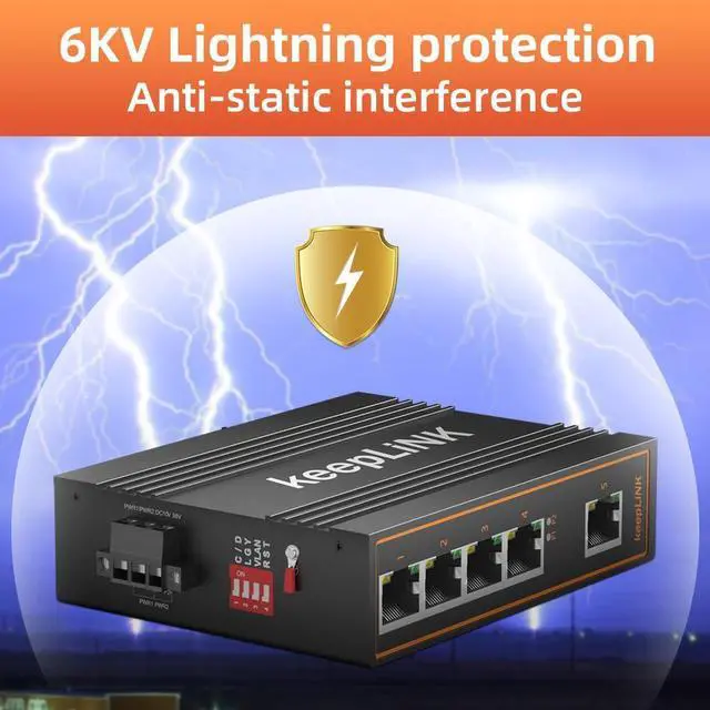 Alt view image 5 of 5 - keepLiNK 5 Port Industrial Gigabit Switch Unmanaged, Ethernet Din-Rail Switch, IP40 Operating Temperature Range of -30°  75°C (-22°  167°F)