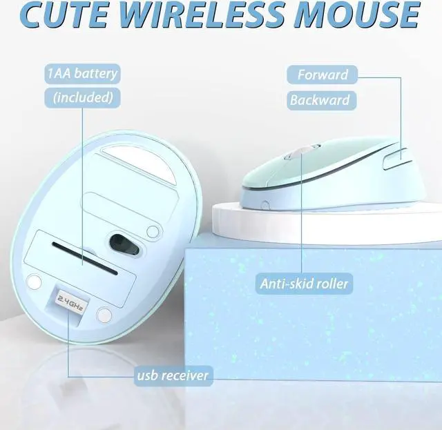 Alt view image 4 of 5 - Wireless Keyboard and Mice Combo,Retro Round Keys Full-Sized Cute Keyboard, 2.4Ghz Dropout-Free Connection and Optical Mouse for Windows, Mac, PC, Laptop, Desktop (Blue-Colorful)