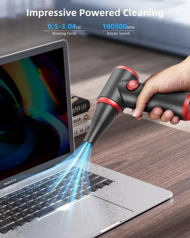 Alt view image 2 of 5 - Compressed Air Duster Electric Air Duster with LED Light, Cordless Air Blower Replaces Compressed Air Cans (CD09)