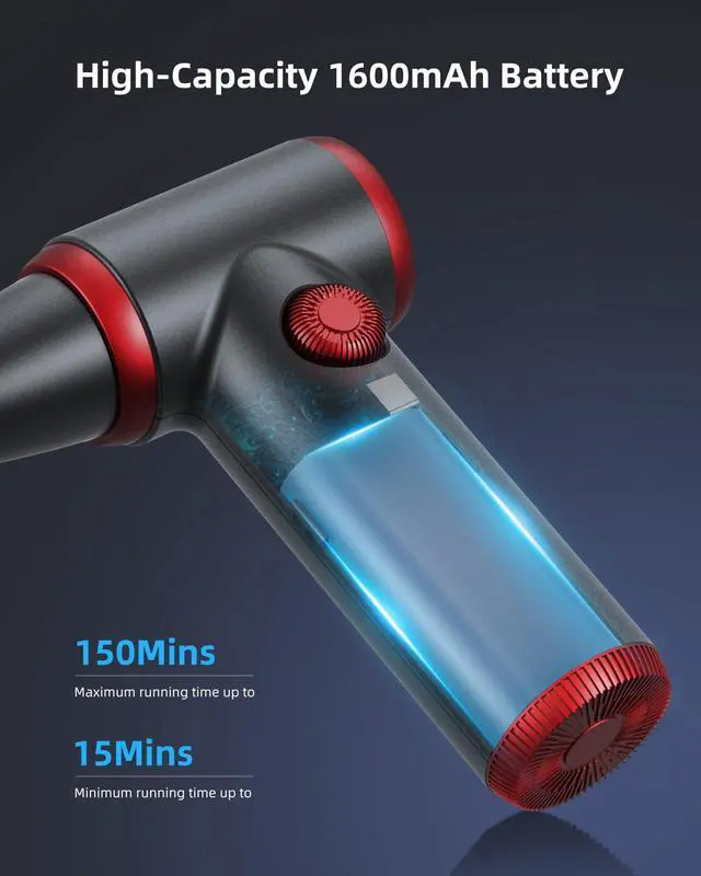 Alt view image 4 of 5 - Compressed Air Duster Electric Air Duster with LED Light, Cordless Air Blower Replaces Compressed Air Cans (CD09)