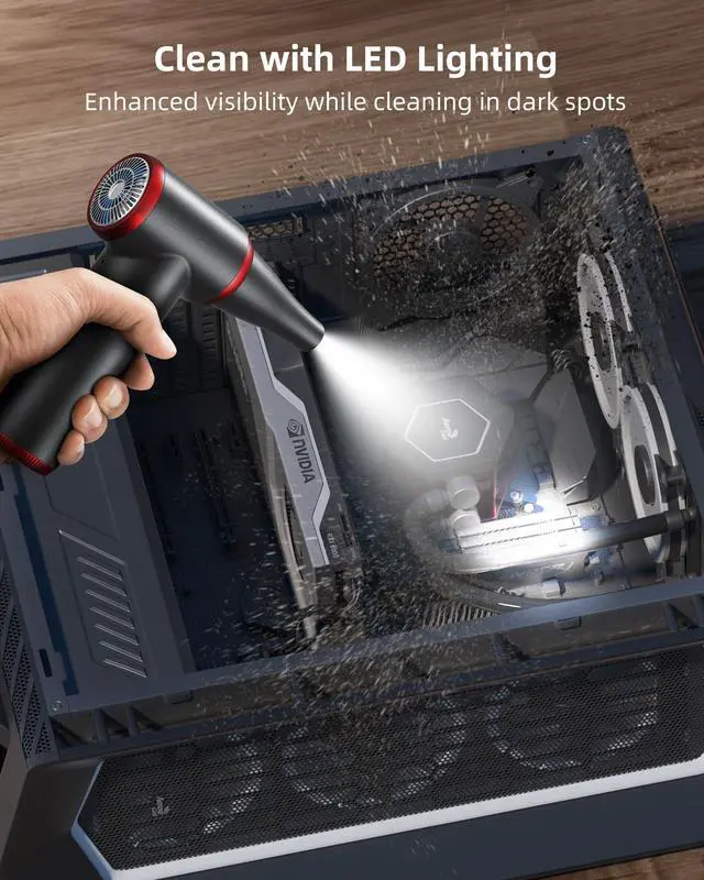 Alt view image 5 of 5 - Compressed Air Duster Electric Air Duster with LED Light, Cordless Air Blower Replaces Compressed Air Cans (CD09)