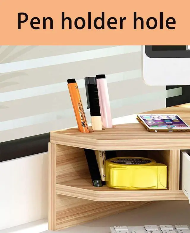 Alt view image 5 of 5 - KUAIYU Triangle Monitor Stand Riser,Cut Triangle Save Space Desktop Corner,Desktop corner shelf with drawers wooden computer stand with storage laptop risers office organization. (Have drawers)