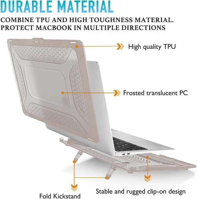 Alt view image 4 of 5 - Mektron Heavy Duty Casefor MacBook Air 13 inch 2020 2019 2018 Release Model A2337 M1 A2179 A1932, Shockproof Durable Protective Hard Shell with Fold KickstandApricot