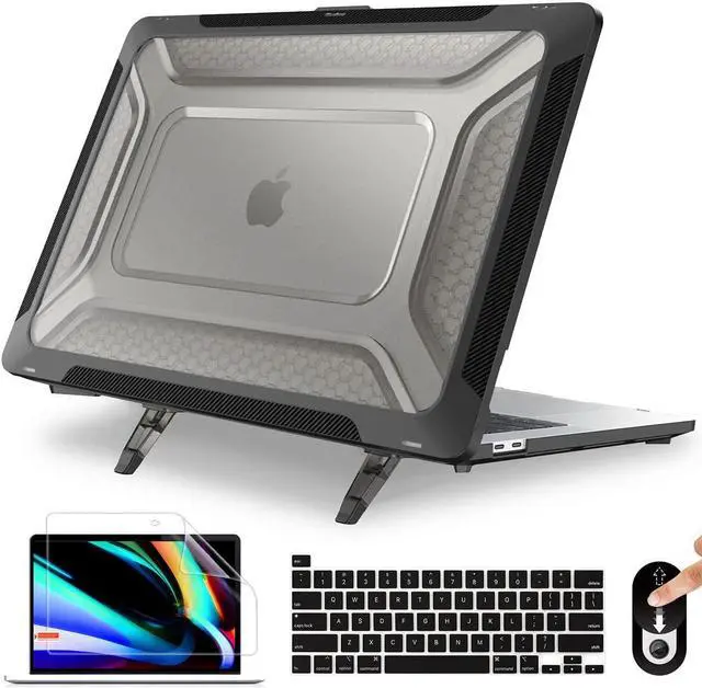 Main image of Mektron Compatible with MacBook Pro 16 inch Case 2020 2021 2019 Release A2141 with Touch bar & Touch ID, Plastic Hard Shell Case with TPU Bumper&Dust Plug&Keyboard Cover, Black