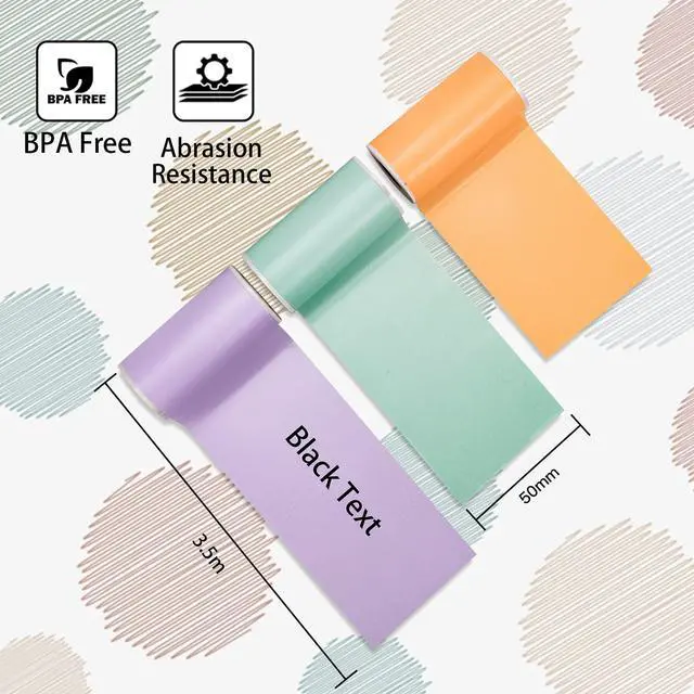 Alt view image 2 of 5 - Memoqueen T02 Pocket Thermal Photo Printer with Mint Green/Lavender Purple/Light Orange, Adhesive Thermal Paper, 53mmx 6.5m/roll, Black Text, Keep for 20 Years, Compatible with iOS & Android