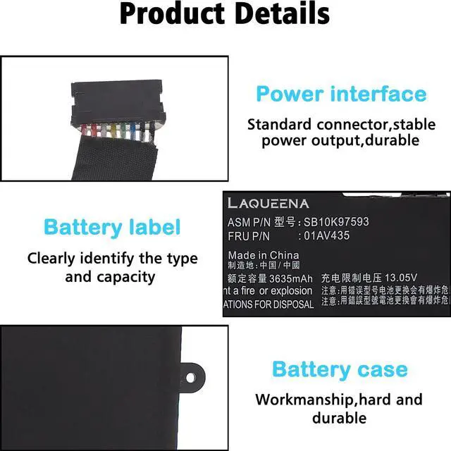 Alt view image 4 of 5 - LAQUEENA SB10K97593 Laptop Battery Compatible with Lenovo ThinkPad 13 1st /2nd Gen 13 Chromebook S2 1st /2nd Gen Series SB10K97592 SB10K97594 SB10J78997 01AV400 01AV401 01AV402 01AV435 01AV436