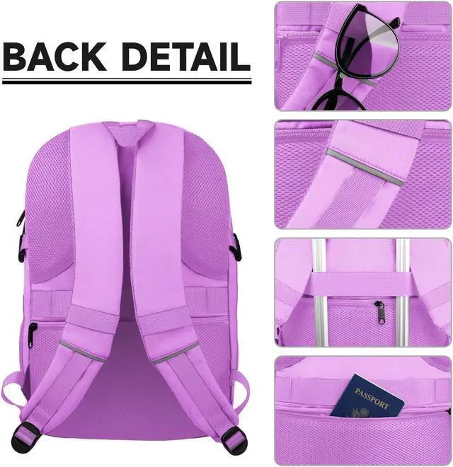 Alt view image 3 of 5 - Lapsouno Large Laptop Backpack, Travel Laptop Backpack, 17.3 Inch Carry on Backpack with USB Port, TSA Travel Bag for Women, College School Backpack for Women, Light Purple