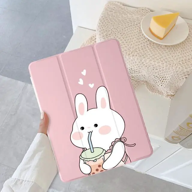 Alt view image 2 of 5 - Cute Kawaii Bunny for iPad 10th Generation Case 10.9 Inch 2022 with Pencil Holder, Auto Sleep/Wake, Pink Leather Soft TPU Back Cover