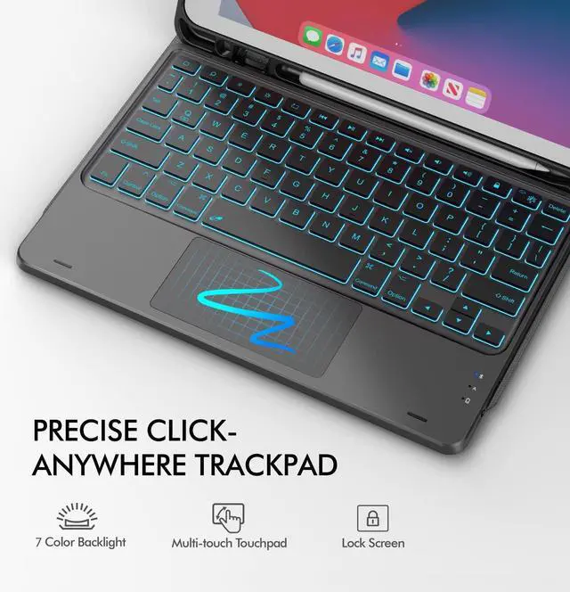 Alt view image 3 of 5 - MicroPack iPad 9th Generation Case with Keyboard, for iPad 8th Generation, iPad 7th Generation 10.2 Inch, Smart Touchpad 7 Color Backlit Detachable Keyboard for iPad 9th/8th/7th Gen,10.2inch