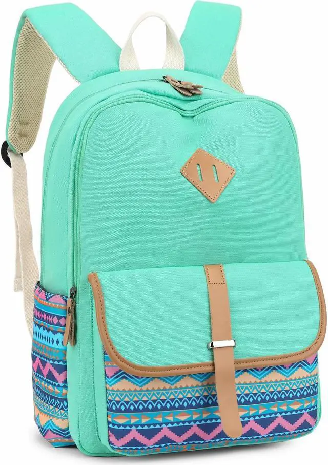 Main image of Leaper Girls Geometric Canvas Backpack Women Travel Shoulder Bag Laptop Bag bag Daypack Water Blue