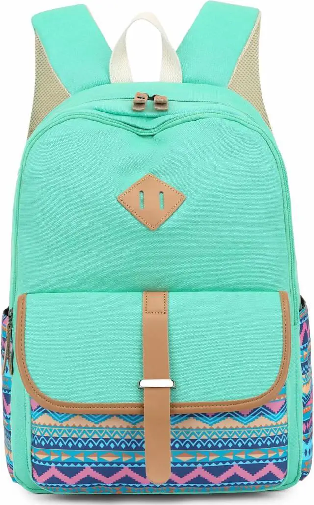 Alt view image 2 of 5 - Leaper Girls Geometric Canvas Backpack Women Travel Shoulder Bag Laptop Bag bag Daypack Water Blue