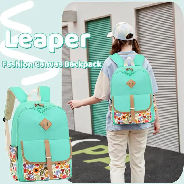 Alt view image 3 of 5 - Leaper Girls Geometric Canvas Backpack Women Travel Shoulder Bag Laptop Bag bag Daypack Water Blue
