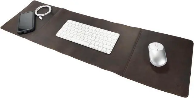 Main image of LeatherTex, 34 Inch Long Desk Pad for Keyboard, Mouse and Cellphone, Handmade from Full Grain Leather - Bourbon Brown