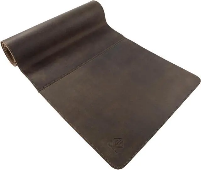 Alt view image 4 of 5 - LeatherTex, 34 Inch Long Desk Pad for Keyboard, Mouse and Cellphone, Handmade from Full Grain Leather - Bourbon Brown