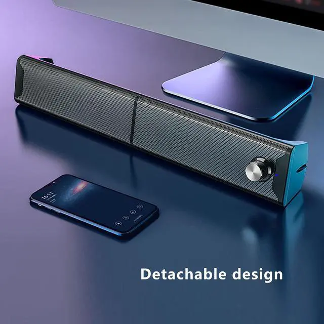 Alt view image 5 of 5 - Soundbar Speaker, 1 Pair of Mini Strip USB Speakers Multimedia Audio Stereo Speaker Wired Desktop Speaker with Subwoofer Subwoofer for Home Computer Laptop