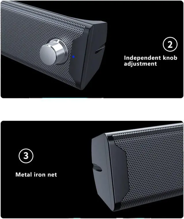 Alt view image 4 of 5 - Soundbar Speaker, 1 Pair of Mini Strip USB Speakers Multimedia Audio Stereo Speaker Wired Desktop Speaker with Subwoofer Subwoofer for Home Computer Laptop