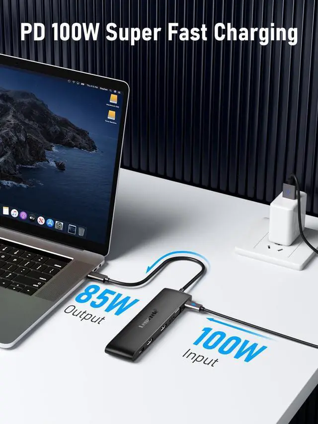 Alt view image 5 of 5 - Lemorele USB C Dual Monitor Docking Station for Dell/HP/Lenovo/Surface Laptop, 12 in 1 Triple Display Multiport Hub Adapter w/2 HDMI 4K+VGA+10Gbps 2 USB3.2+2 USB2.0+100W PD+USB C Data+SD/TF+Audio