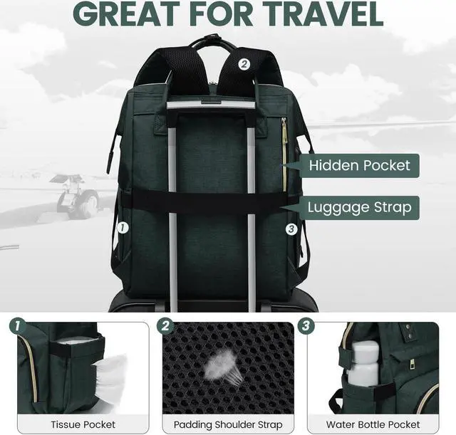 Alt view image 5 of 5 - LOVEVOOK Laptop Backpack for Women,15.6 Inch Professional Womens Travel Backpack Purse Computer Laptop Bag Nurse Teacher Backpack,Waterproof Work Bags Carry on Back Pack with USB Port,Dark Green