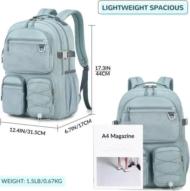Alt view image 3 of 5 - Lohol Water Resistant Backpack with Mulitiple Pockets for School Travel Outdoor College, 15.6 inch Laptop Daypack for Men and Women (Grey Blue)
