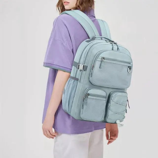 Alt view image 2 of 5 - Lohol Water Resistant Backpack with Mulitiple Pockets for School Travel Outdoor College, 15.6 inch Laptop Daypack for Men and Women (Grey Blue)