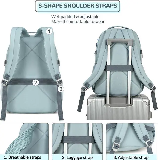 Alt view image 5 of 5 - Lohol Water Resistant Backpack with Mulitiple Pockets for School Travel Outdoor College, 15.6 inch Laptop Daypack for Men and Women (Grey Blue)