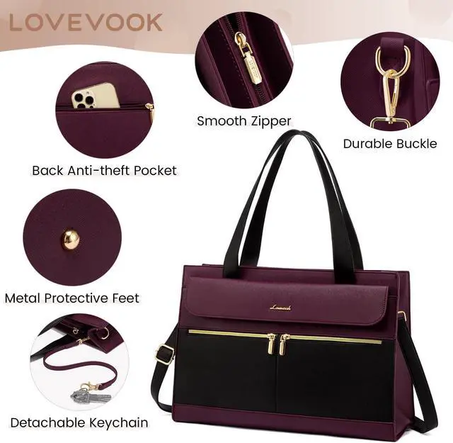 Alt view image 3 of 5 - LOVEVOOK Laptop Bag for Women 15.6 Inch Tote Work Professional Leather Computer Briefcase Waterproof Handbag Shoulder Large Capacity Business Teacher Office Crossbody Purse