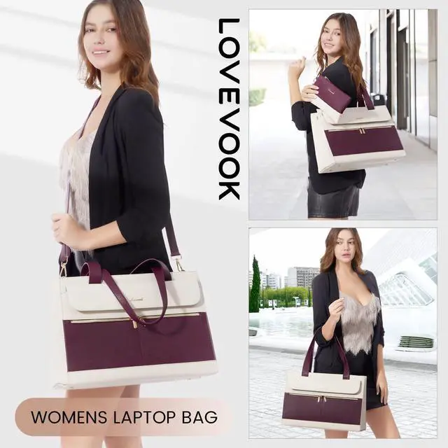 Alt view image 2 of 5 - LOVEVOOK Laptop Bag Women 15.6 Inch Laptop Tote Professional Leather Computer Briefcase Waterproof Shoulder Bag Large Capacity Business Teacher Office Crossbody Purse