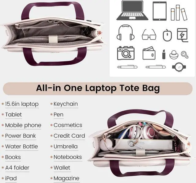 Alt view image 3 of 5 - LOVEVOOK Laptop Bag Women 15.6 Inch Laptop Tote Professional Leather Computer Briefcase Waterproof Shoulder Bag Large Capacity Business Teacher Office Crossbody Purse