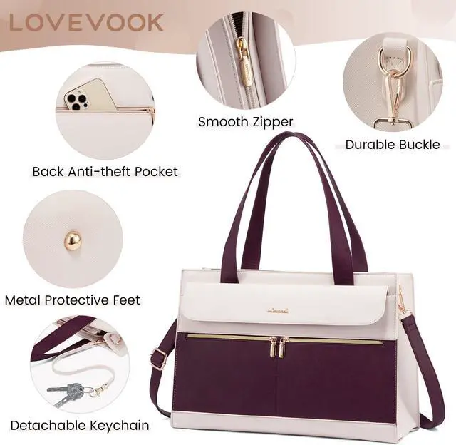 Alt view image 4 of 5 - LOVEVOOK Laptop Bag Women 15.6 Inch Laptop Tote Professional Leather Computer Briefcase Waterproof Shoulder Bag Large Capacity Business Teacher Office Crossbody Purse