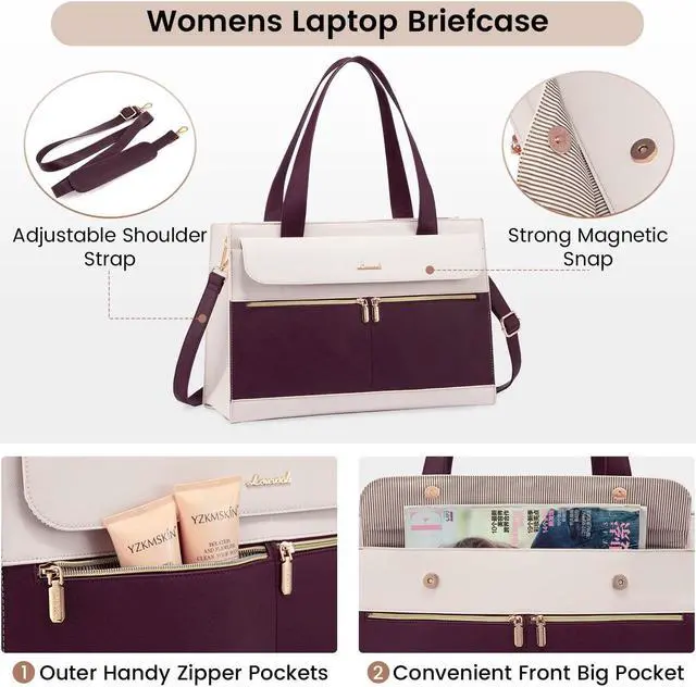 Alt view image 5 of 5 - LOVEVOOK Laptop Bag Women 15.6 Inch Laptop Tote Professional Leather Computer Briefcase Waterproof Shoulder Bag Large Capacity Business Teacher Office Crossbody Purse