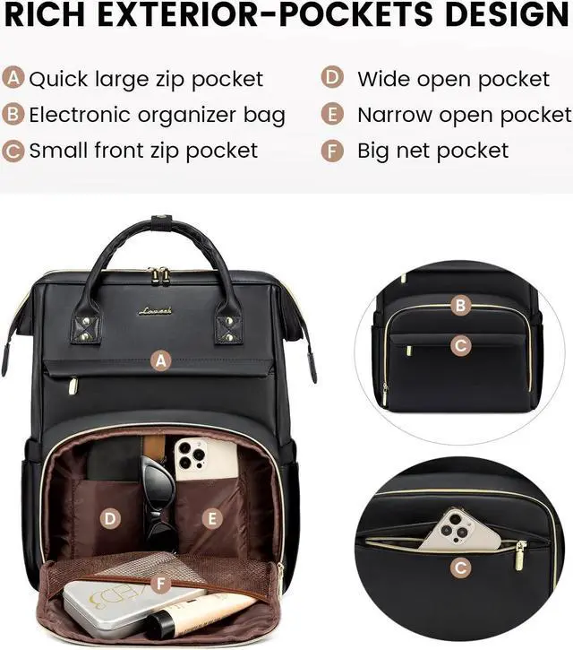 Alt view image 4 of 5 - LOVEVOOK Leather Laptop Backpack for Women 17 inch,Travel Backpack Purse Nurse Teacher Backpack Computer Laptop Bag,Professional College Business Work Bags Carry On Backpack with USB Port,Black