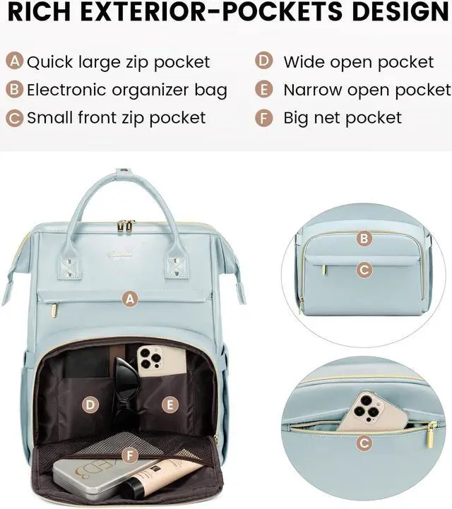 Alt view image 3 of 5 - LOVEVOOK Leather Laptop Backpack for Women 15.6 inch,Travel Backpack Purse Nurse Teacher Backpack Computer Laptop Bag,Professional College Business Work Bags Carry On Backpacks with USB Port,Pink Blue