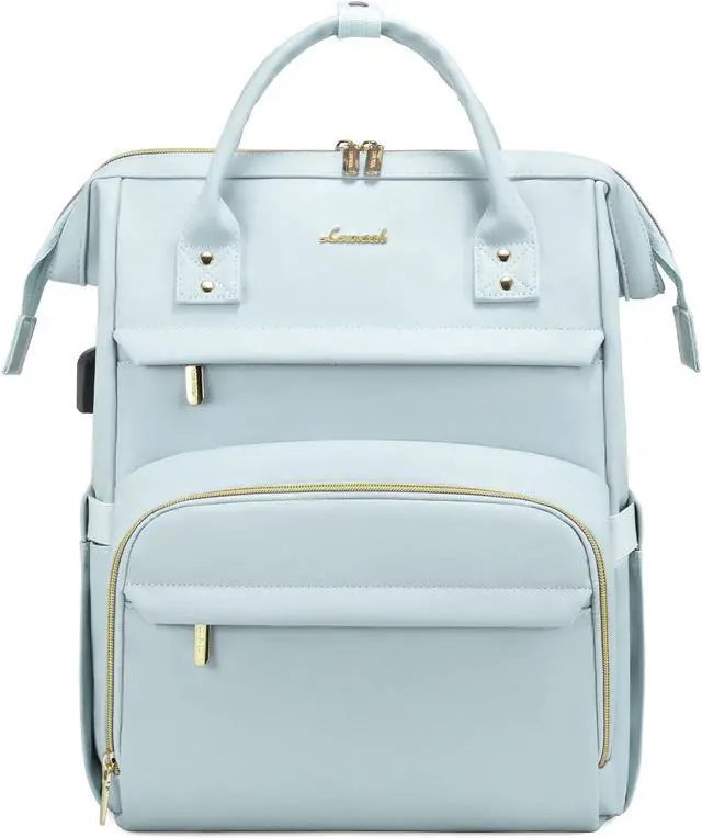 Main image of LOVEVOOK Leather Laptop Backpack for Women 15.6 inch,Travel Backpack Purse Nurse Teacher Backpack Computer Laptop Bag,Professional College Business Work Bags Carry On Backpacks with USB Port,Pink Blue