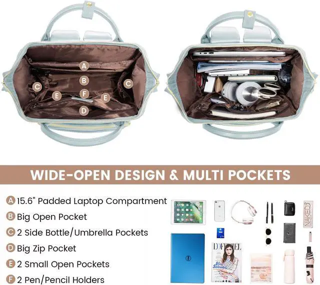 Alt view image 2 of 5 - LOVEVOOK Leather Laptop Backpack for Women 15.6 inch,Travel Backpack Purse Nurse Teacher Backpack Computer Laptop Bag,Professional College Business Work Bags Carry On Backpacks with USB Port,Pink Blue