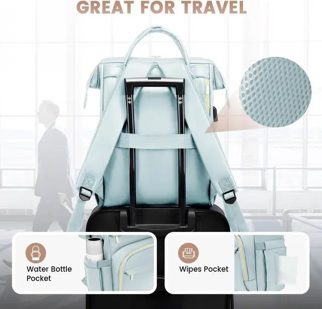 Alt view image 5 of 5 - LOVEVOOK Leather Laptop Backpack for Women 15.6 inch,Travel Backpack Purse Nurse Teacher Backpack Computer Laptop Bag,Professional College Business Work Bags Carry On Backpacks with USB Port,Pink Blue