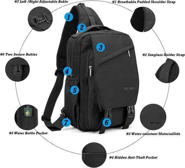 Alt view image 3 of 5 - NICGID Sling Bag Backpack, 13.3'' Laptop Bag Crossbody Shoulder Chest Backpacks Travel Outdoors for Men Women