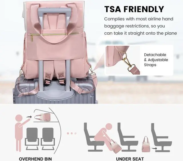 Alt view image 4 of 5 - LOVEVOOK Laptop Backpack for Women, 15.6 Inch Work Business Laptop Bag, Wide Top Open Teacher Nurse Bag with USB Port, Waterproof Computer Backpack Purse for travel, Pink-White